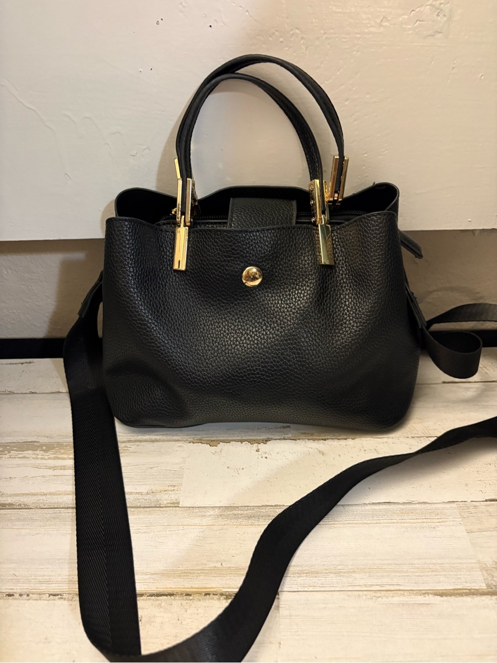 Like Dreams Black Leather Tote with Gold Hardware - Women Bags